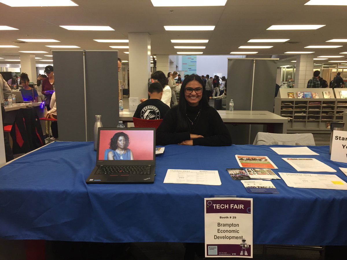 Startup_Peel's tweet photo. Hanging out at #BLTechfair with Ashley of @BramptonEcoDev  If you’re in #Brampton come to Chinguascousy Library! https://t.co/ZQvaxsowoS