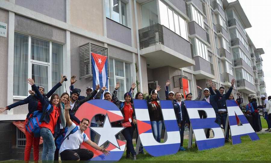 Young Cubans attending the Festival of Youth and Students in Sochi.