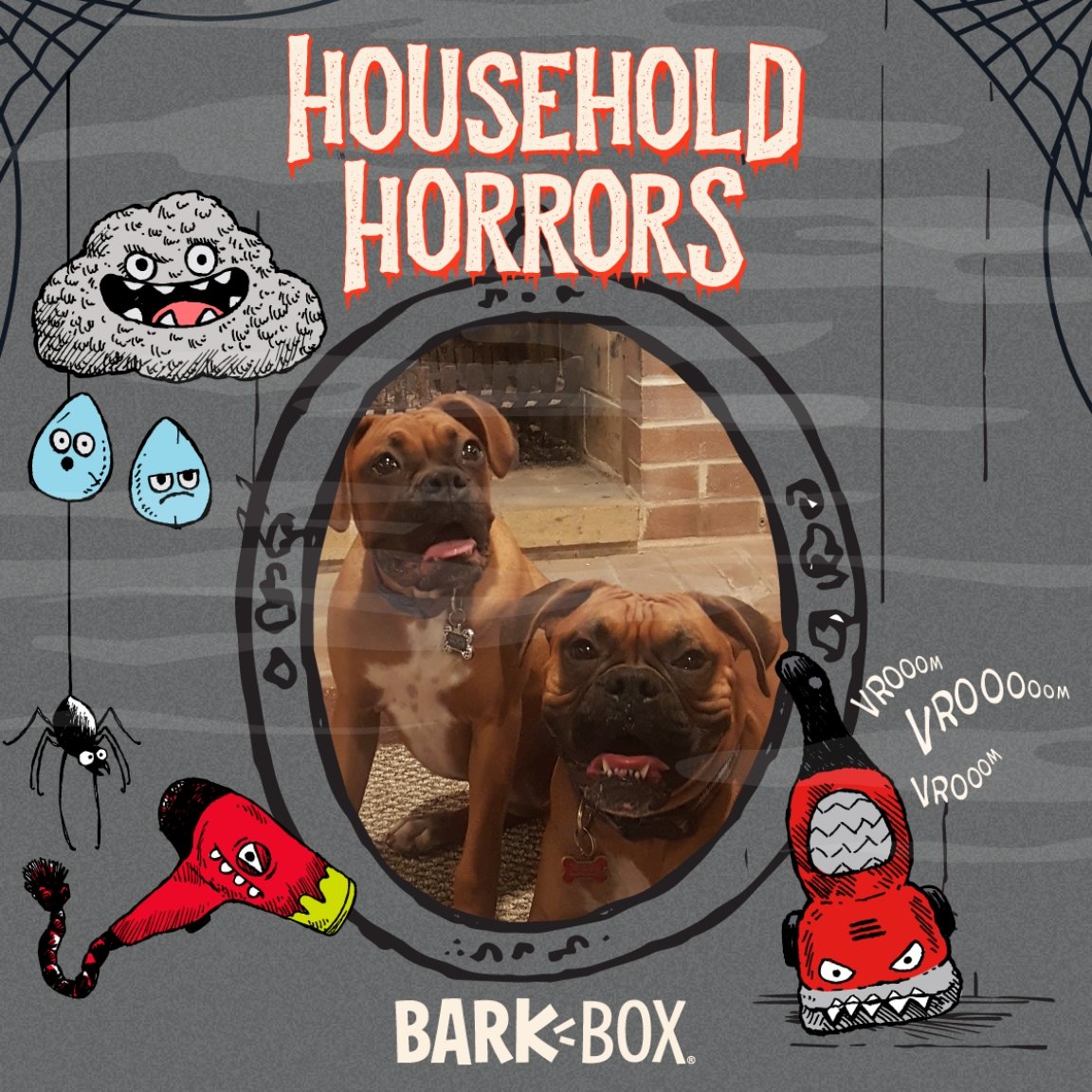 ZachWisman's tweet photo. Good grief. Now the pups won't sleep for days. Thanks @barkbox 
Looks like the pups are the scaredy-CATS in this house #HouseholdHorrors https://t.co/HJ88ZGVHFT