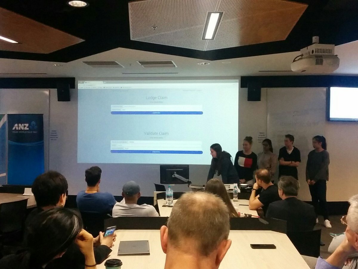 Ivan_Carlisle's tweet photo. Team Peak with their peer-to-peer  insurance blockchain enableb DAPP #smartcitieshack #BCAssociatioAU #mggs great work girls! https://t.co/tlSh7sjkhl