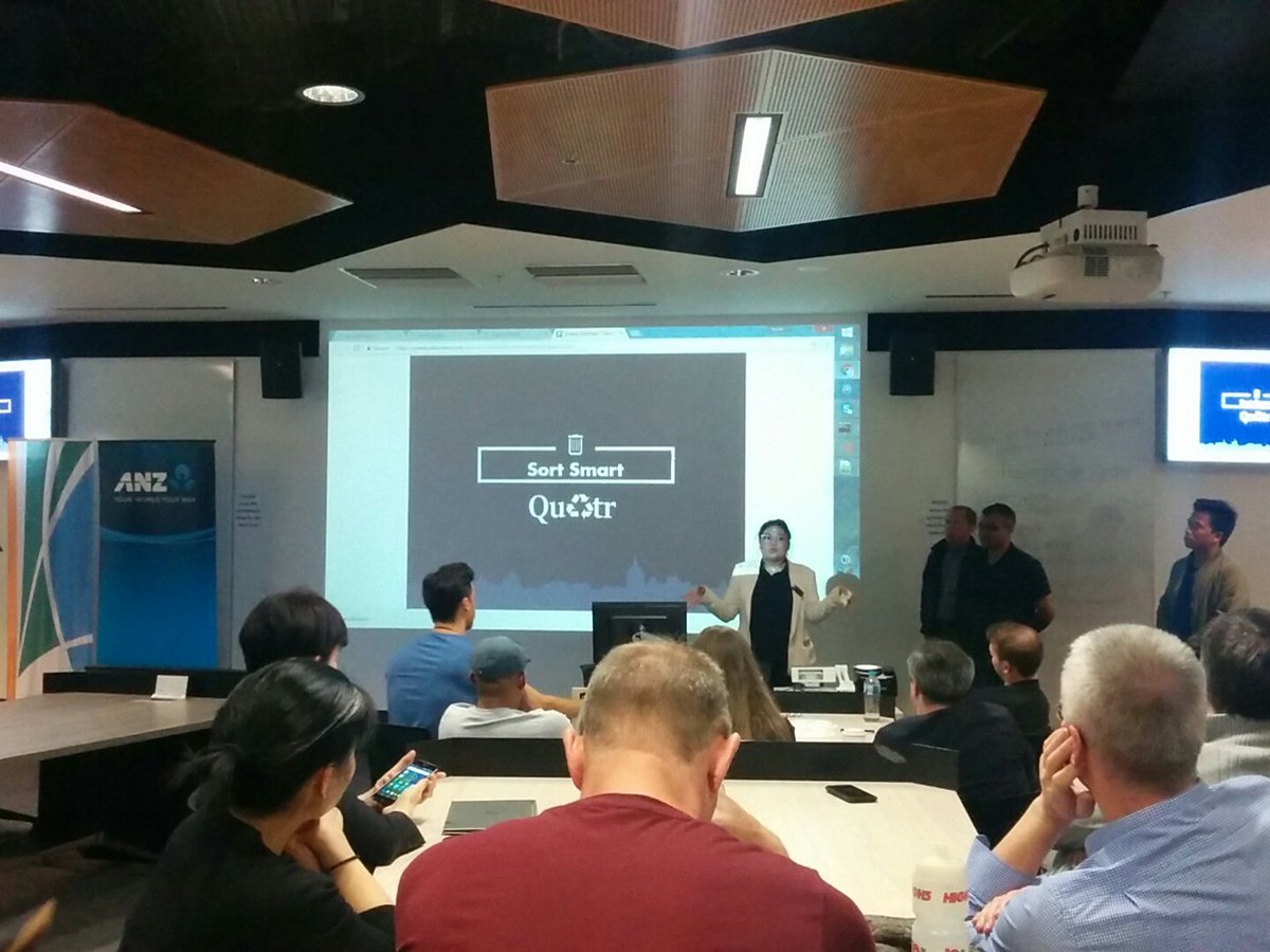 Ivan_Carlisle's tweet photo. Team Quatr and their Sort Smart DAPP pitching in competition to our girls #smartcitieshack #BCAssociationAU #mggs https://t.co/FlRBpX6O0J