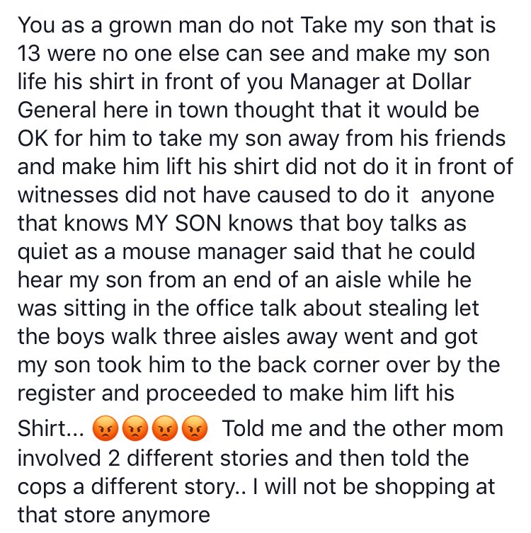 marialjones's tweet photo. @DollarGeneral, #racialprofiling My son is mixed and was with 2 white friends in a small town in which we live. MY SON HAD NOTHING ON HIM! https://t.co/E7RNFqKZ7g