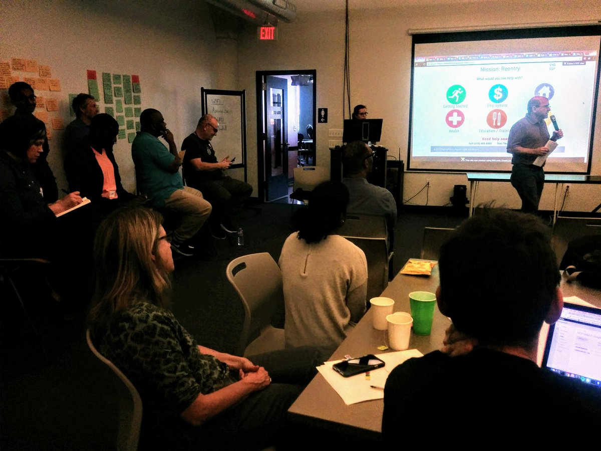 PHLInnovation's tweet photo. Teams present draft projects for feedback from expert panelists #PowerUpReentry @codeforphilly https://t.co/85wObEm2Bn