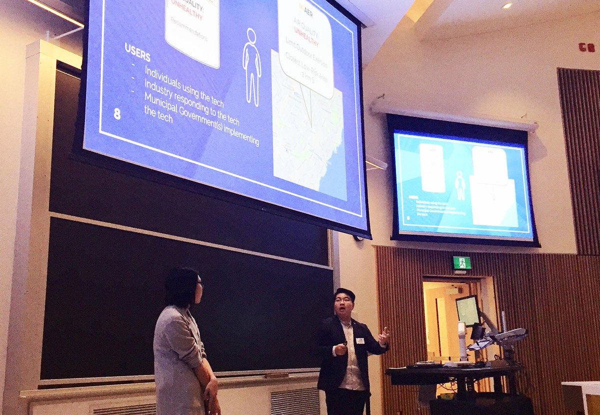 bksutherland's tweet photo. Pitch for ambient air quality app for the @citymississauga #TechATC @samuelwu_ @zechenma https://t.co/4bChYlkqwD