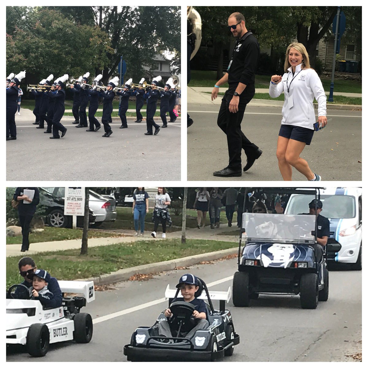 AnneGFlaherty's tweet photo. @butleru #BUHoCo17 parade with @butlerblue3 @DrSmithSays @ButlerBands @butlerucheer ! #GoDawgs https://t.co/RXJf5yYcbB