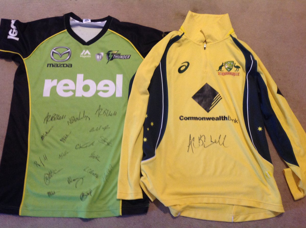 pulham50's tweet photo. Thanks @AlexBlackwell2 &amp; @ThunderWBBL for donating signed shirts for @wsnsw silent auction. Very generous https://t.co/CCMP7FcYP5