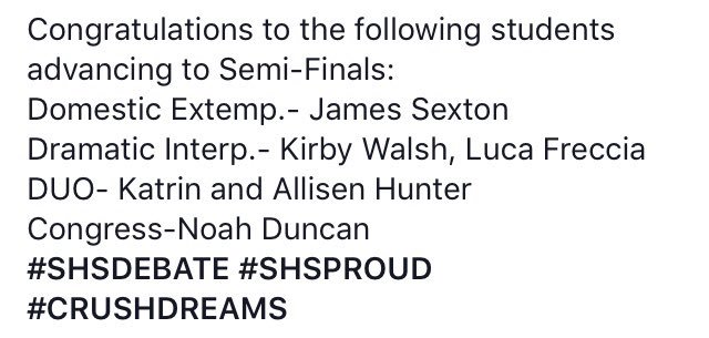 SpeakingSavages's tweet photo. Congrats to those who broke to Semi-Finals! https://t.co/5NDYIjVTIy
