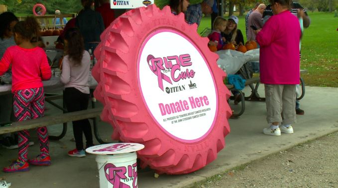 TommieClarkWBAL's tweet photo. Did you stop by #RideToACure at Water Works Park today? Titan designed pink tractor tires for #BreastCancerAwareness. How cool! @KCCINews https://t.co/ArgIqgZAFr