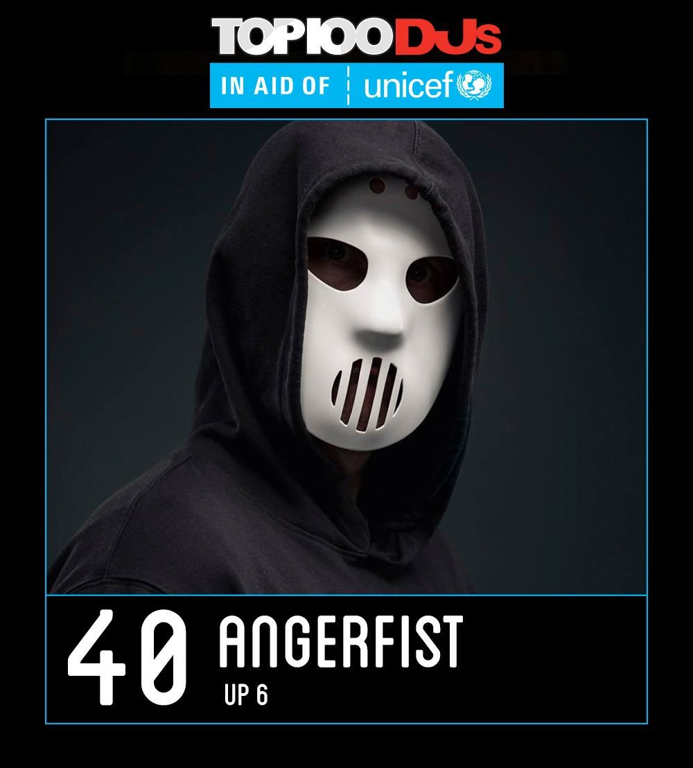 DJmag's tweet image. 💯 @dj_angerfist is keeping it real for hard fans at No .40 — he&apos;s climbed six places this year! #Top100DJs @Unicef_UK 💯