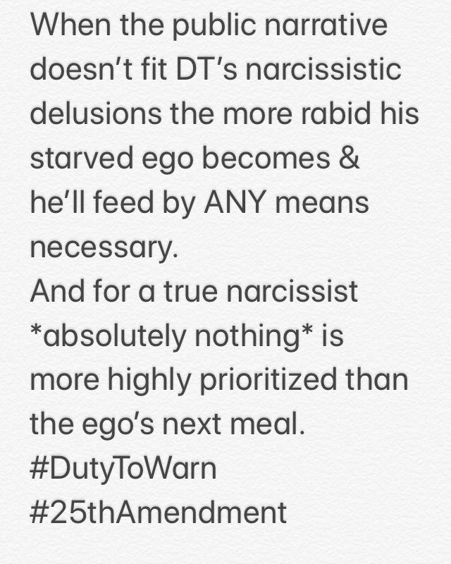 AlexBeck10117's tweet photo. @docrocktex26 DT can only act w/in the confines of his pathology. In the spotlight of a crisis, his contemptuous posturing will escalate. Every f’g time. https://t.co/MXgxePcDFY