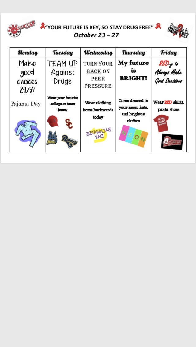 sviusd's tweet image. This week is Red Ribbon Week! ❤️ Check out the schedule for dress up days!  😃 #redribbonweek #iusd #dressupdaysarethebest