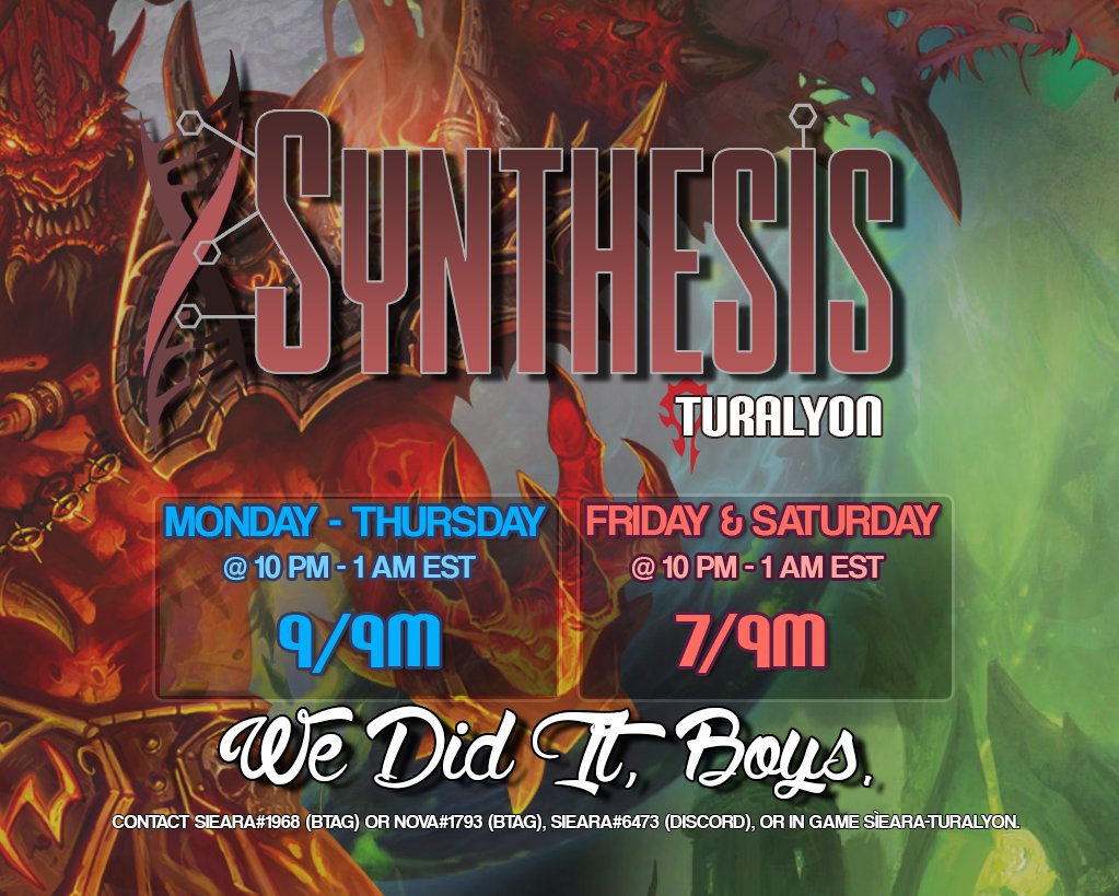 Nintendobratkat's tweet photo. We did it boys. Like earlier this week. I just forgot to update bc I was busy. 9/9M. #synthesis #us87 #worldofwarcraft https://t.co/j3QSfjsy1q