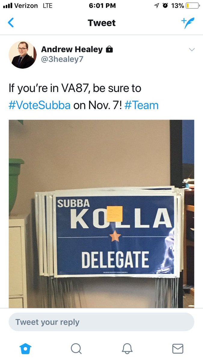 jamisoncruce's tweet photo. Couldn’t agree more with @3healey7! Vote for @SubbaKolla87 if you’re in #VA87! #teamsubba #votesubba #supportsubba https://t.co/Yh8jqb0tMk