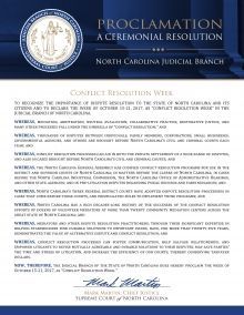 NCCourts's tweet photo. Chief Justice Mark Martin Proclaimed October 15-21 as North Carolina #ConflictResolutionWeek https://t.co/sYVcnkQVUC