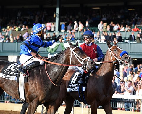 BH_AEberhardt's tweet photo. #MissSunset with @JulienLeparoux wins G2 @Lexus #RavenRun @keenelandracing for trainer Jeff Bonde and owners Alan Klein and Philip Lebhen @jeffbonderacing https://t.co/rKrFP27Ope
