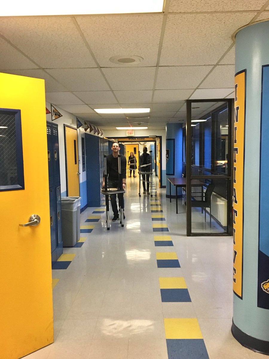 msglover13's tweet photo. Teamwork literally makes the dream work! Back from #dpyou2017 &amp; moving desks to make room for more scholars... #dpfphs #CollegeboundCamden https://t.co/Z25XXgTMpg