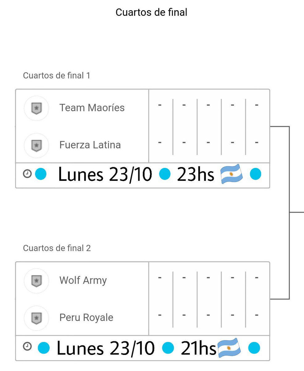 CRSLeague's tweet photo. ⏺️Cuartos de final⏺️ Lunes 23/10⏺️
@TeaMaories VS @FuerzaLatinaCR 23hs🇦🇷
#WolfArmy VS @PeruRoyaleCR 21hs 🇦🇷 https://t.co/HQEBWf2Nfh