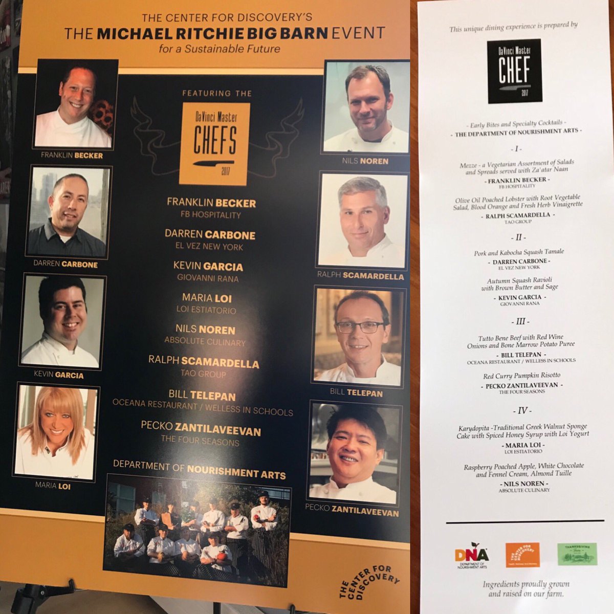 ChefMariaLoi's tweet photo. Tonight's line up of #DaVinci #Masterchefs, and our #menu for the #BigBarnEvent at @TCFDiscovery! #foodismedicine #tcfd #dnatcfd #liveonit https://t.co/y6zldxDUnL