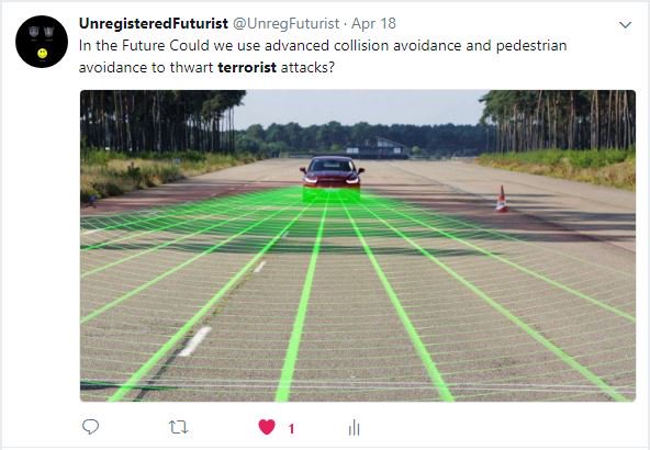 UnregFuturist's tweet photo. 16a) #Trendforcasting Things We Noticed...#AutonomousVehicles and #antiterrorism #futurism #PedestrianSafety https://t.co/4RiizoPorp