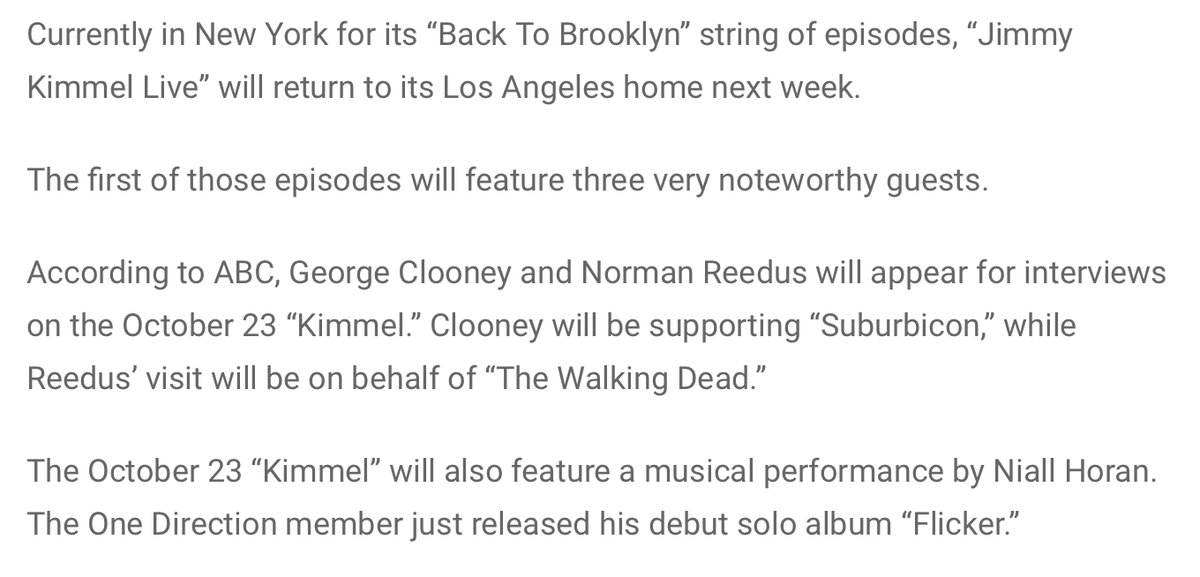 lasgrowns's tweet photo. Niall va estar este lunes en @JimmyKimmelLive junto a George Clooney y Norman Reedus! https://t.co/NJaq85VE24