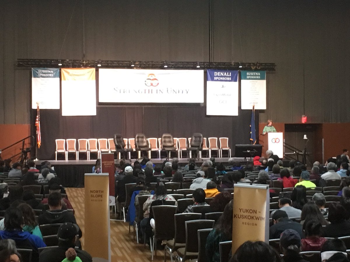 lrainesktva's tweet photo. Coalition of #ak indigenous groups rallies outside #AFN2017, calling for protection of wildlife as @lisamurkowski prepared to speak. @ktva https://t.co/C0rt8TayoT