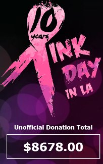 HeroHarmony's tweet photo. We had a little fix on the server donation tracker. We're at $8,678 for Pink Day in LA!! #pinkday17 @PinkDayinLA https://t.co/lNV9k8OIaD