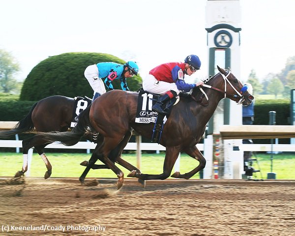 Brisnet's tweet photo. #MissSunset guts out #RavenRun (G2) win @keeneland under @JulienLeparoux for trainer @jeffbonderacing
https://t.co/FsnA07l72e https://t.co/VxxnATXLdg