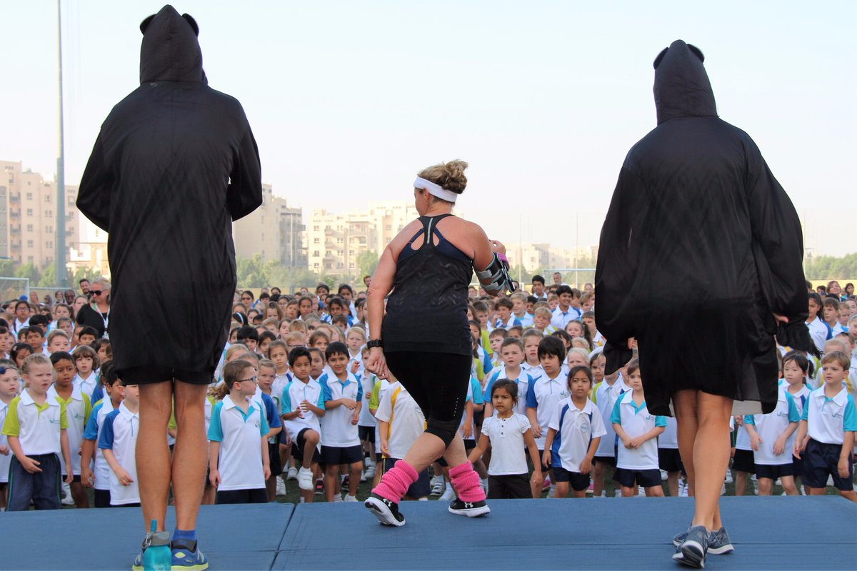 jebelalischool's tweet photo. Jebel Ali School staff, students and parents kicked of this morning with a wake up and shake up as part of @DubaiFitnessChallenge #JASDFC https://t.co/fSdXSRFtGk