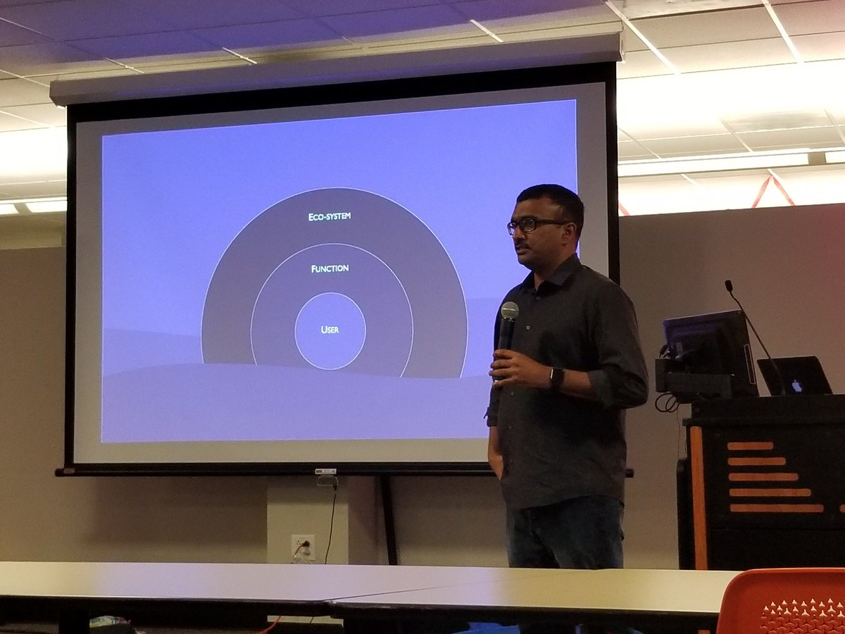 nicholascriss's tweet photo. Sree of @moonraft, giving very insightful design talk at #TMobile #Hacktober. #UT_Dallas #HackDFW https://t.co/fGa1q7HFNd