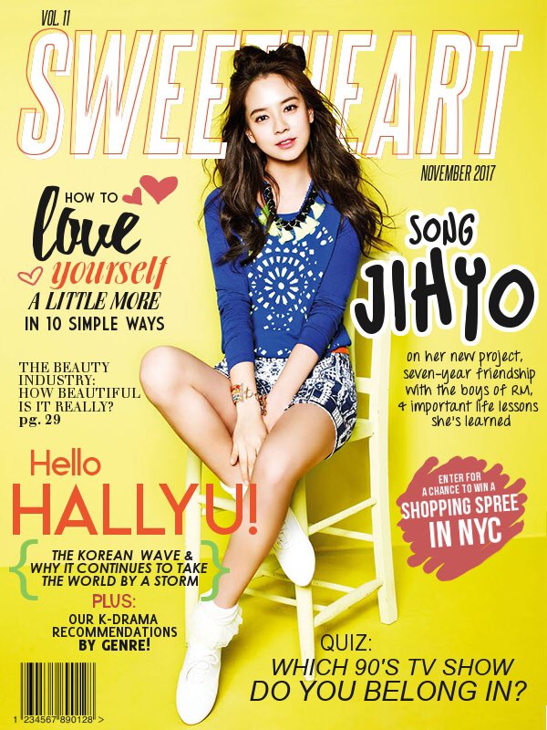 WhoisShaine's tweet image. Entry for @shadowplayers’ Design a Magazine Cover challenge. Pic &amp;amp; barcode aren’t mine 😋 #SongJiHyo #GraphicsChallenge