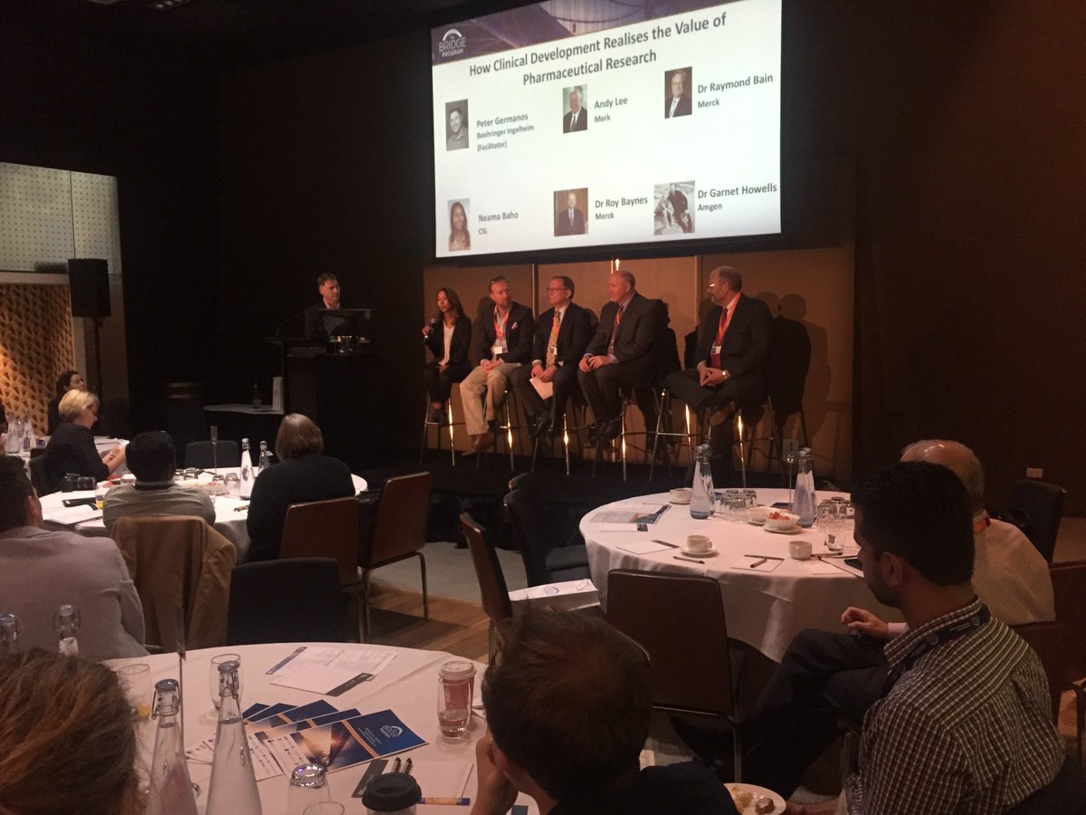 program_bridge's tweet photo. Our first panel discussion on how clinical development realises the value of pharmaceutical research @MSD_Aus @Amgen @CSL #BridgeProgram2017 https://t.co/X6togCZnRl