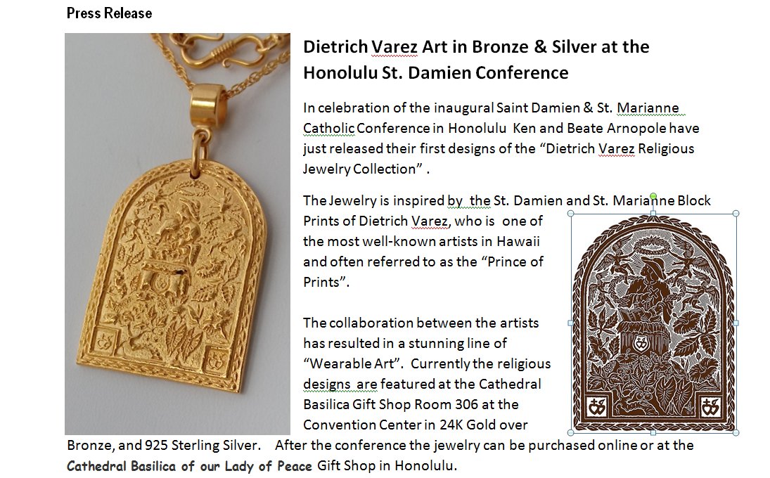 VarezJewelry's tweet photo. New Collaborated Designs!  Dietrich Varez #Catholic Jewelry Collection inspired by his Saint Damien &amp; Saint Marianne Block Prints. https://t.co/CCqivtldKM