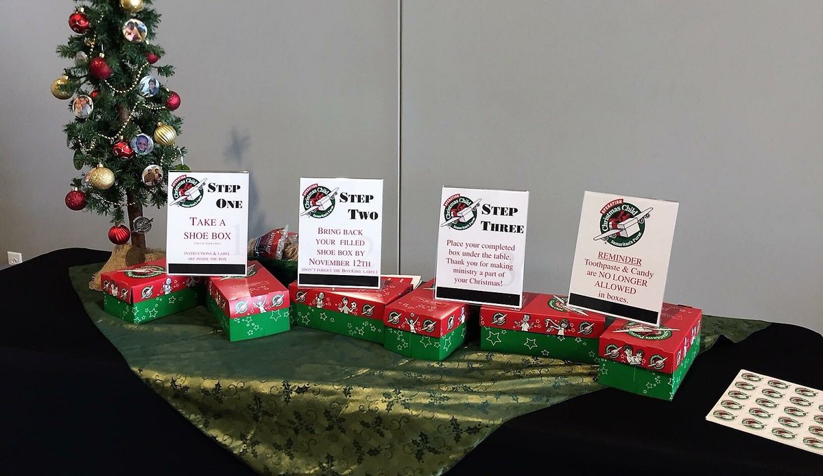 YourCalvary's tweet photo. Who's ready to pick up a box (or two) tomorrow ?? Let's clear out this pile and order more! #occ #operationchristmaschild #2017revolution https://t.co/mfkxIbVw5v