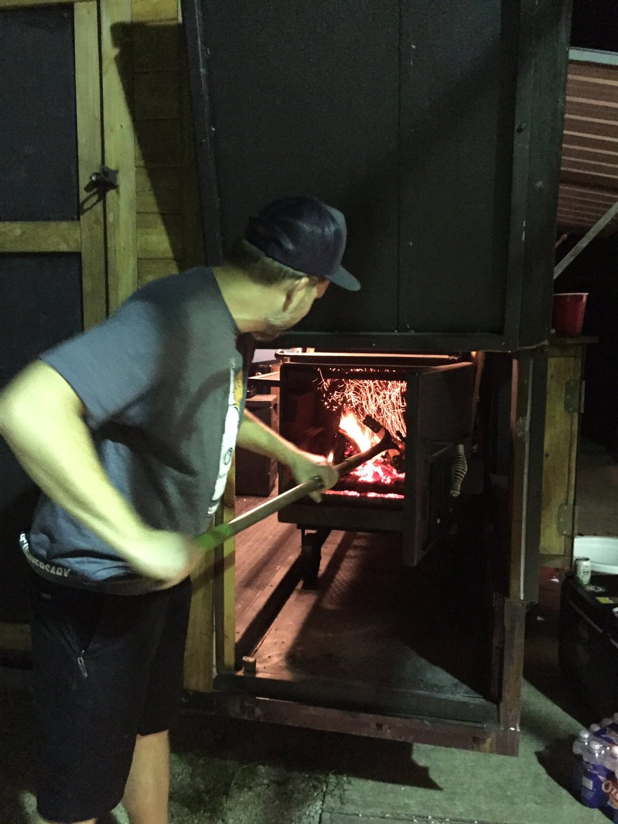 BigDeliciousYo's tweet photo. Fire's looking good. Briskets and pork are on. Pork belly and turkey in a few hours. Getting ready for another Sunday at @F_and_A_Brewing. https://t.co/CbkhevJlb6
