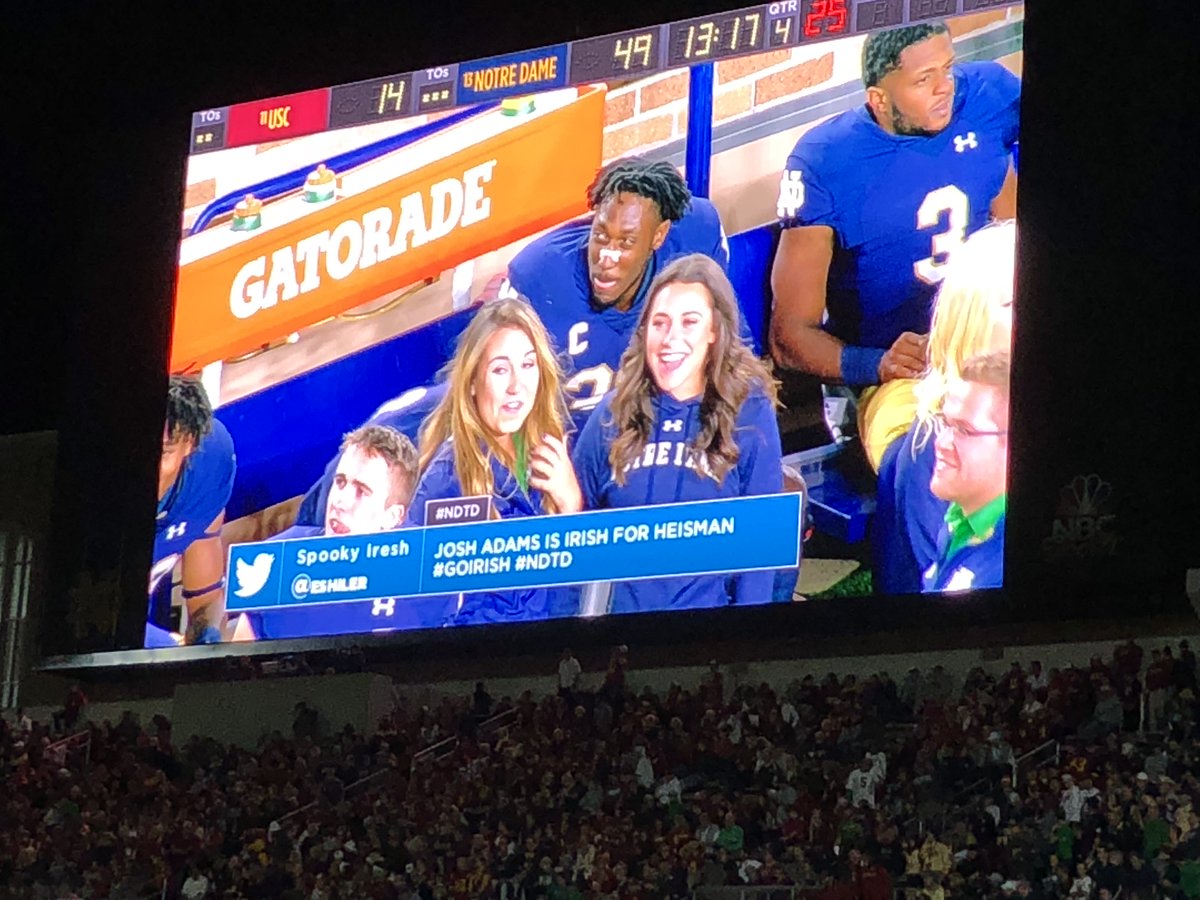 eshiler's tweet photo. ACHIEVEMENT UNLOCKED:
Oh, just up on the jumbotron with mad respect for Josh Adams. #GoIrish #HLSrecap https://t.co/SV1iDyqB8Q