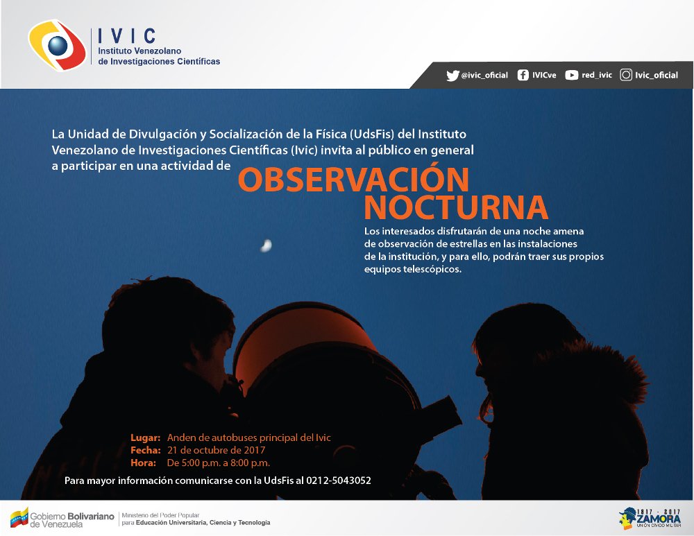 IVIC_oficial's tweet photo. Ven y disfruta de una noche de #estrellas con nosotros en el #IVIC ¡Te esperamos! https://t.co/EOsXVuK1Wq