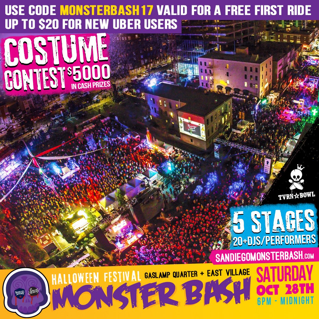 SDBlockParties's tweet photo. Get to Monster Bash fast + efficient with Uber! 🚗 Use promo code "MONSTERBASH17" for $20 off your first right to #SDMonsterBash on 10/28. https://t.co/82da3YqaYq