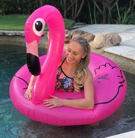 Zealous_Swim's tweet photo. Alysha, loving life with her inflatable flamingo, wearing the "Flamenco" thin strap one piece! 💕  #yasss #flamingo #inflatableflamingo https://t.co/q96fU672dy