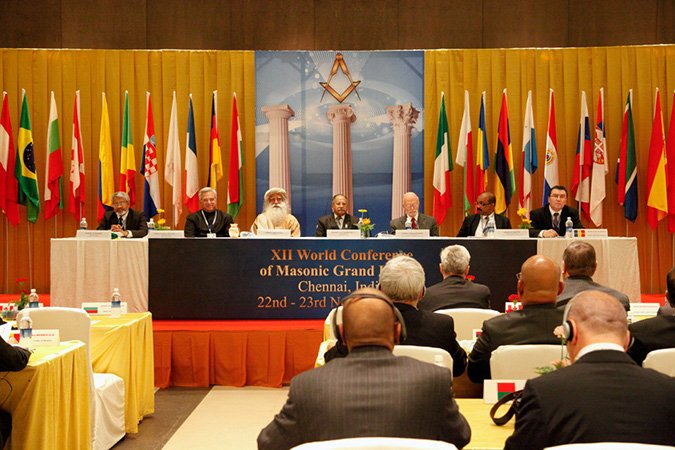 13 13 Brother Jaggi Vasudev at the 12th World Conference of Freemasonic Grand Lodges (Secret Societies) in Chennai on November 22nd 2012.