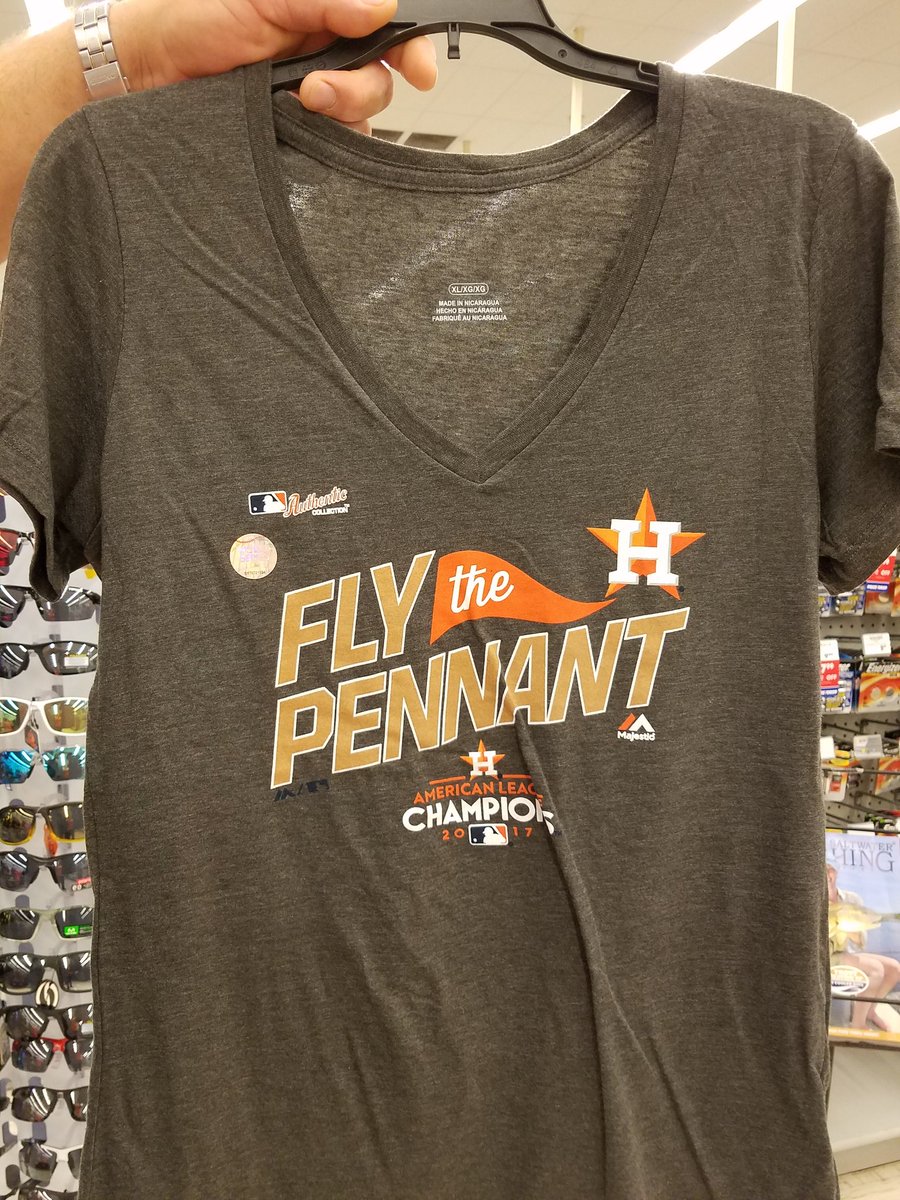 KJnTX's tweet photo. At Academy getting our Houston Astros #ALC2017 #FlyThePennant Shirts now!!! https://t.co/u6zLOcE87O
