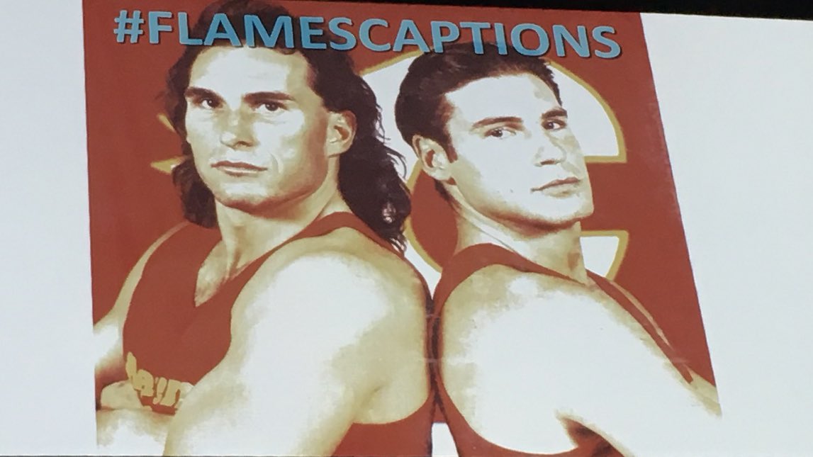 ryan_martinson's tweet photo. Welcome to Throwback Thursday... on a Saturday. This is how we flow. #jagr
#flamescaptions sec211 row21 seat 11 @NHLFlames https://t.co/9K4WcQOB2W