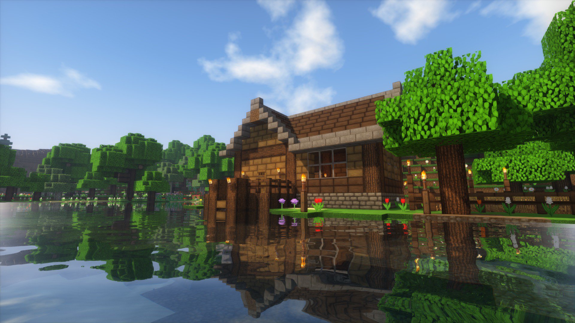 ピピ Fo4の元建築士 湖の畔に自宅が完成した 水面に映る家がイイ感じだなぁ 夜は幻想的 Minecraft マインクラフト T Co G77f6ndkkp Twitter