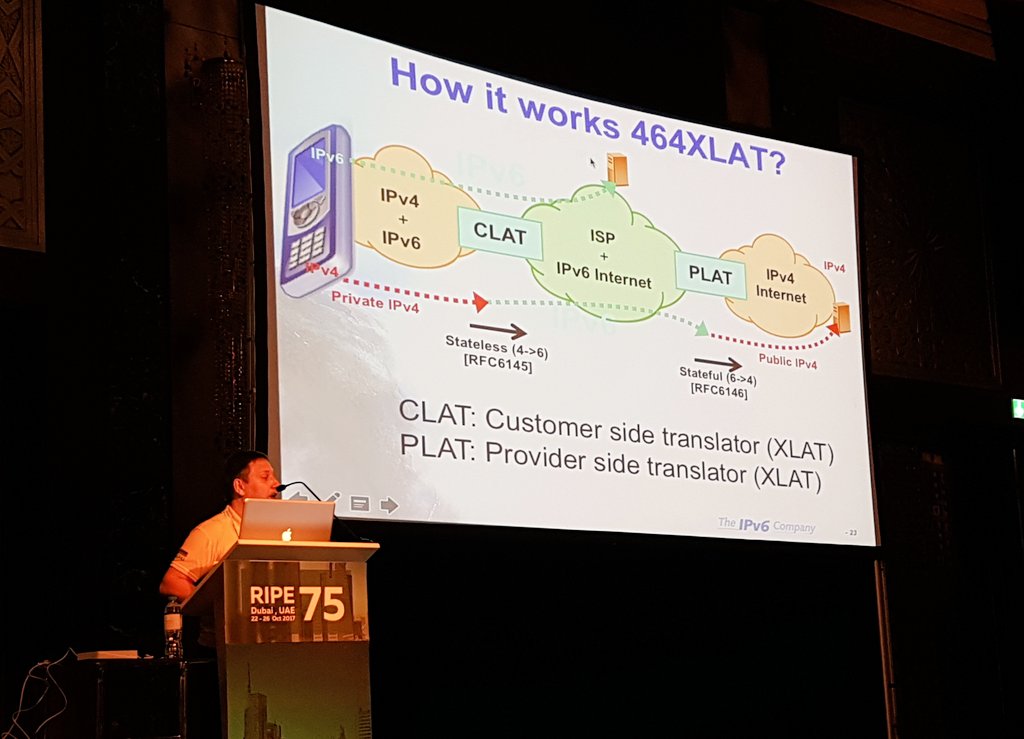 SamihSouissi's tweet photo. Interesting #IPv6 tutorial by @jordipalet #464XLAT #RIPE75 https://t.co/LFrSceowdZ