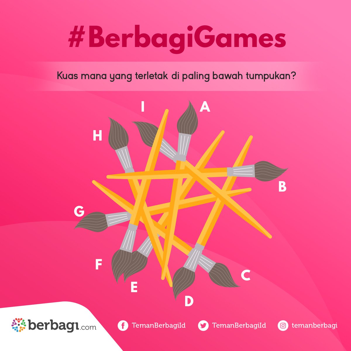 Saatnya #BerbagiGames , yeay!
Hayooo, kuas manakah yang terletak pada tumpukan paling bawah?