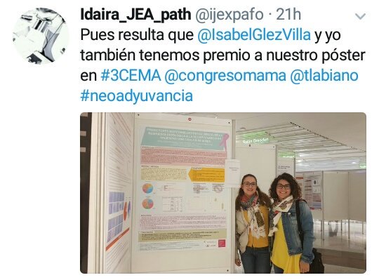 SEAP_IAP's tweet photo. Enhorabuena a @tlabiano y @ijexpafo y col. por su participación y sus premios en #3CEMA @congresomama #AnatomíaPatológica #CáncerdeMama https://t.co/UTvfZviqG1