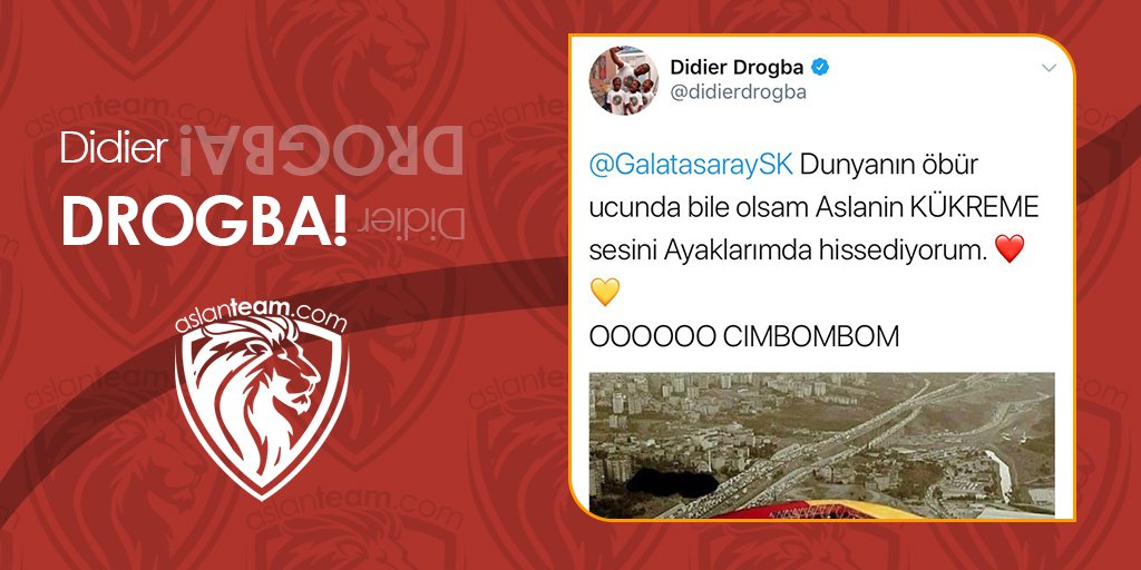 aslanteamcom's tweet photo. Dünya'nın dört bir yanında aslana tam destek! Karşınızdaaa @didierdrogba . @GalatasaraySK #drogba #galatasaray #ŞampiyonlukYolunda #derbi https://t.co/eSS2nk9kpK
