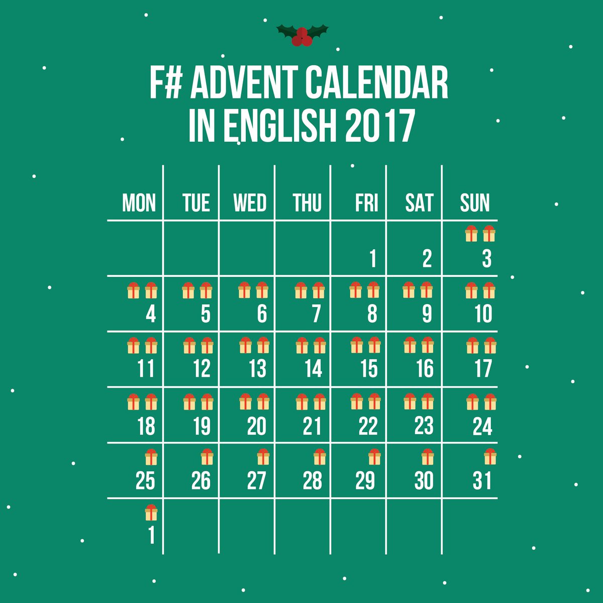 sergey_tihon's tweet image. Call for Bloggers: F# Advent Calendar in English 2017 sergeytihon.com/2017/10/22/f-a…
Celebrate this Advent with #fsharp! #FsAdvent