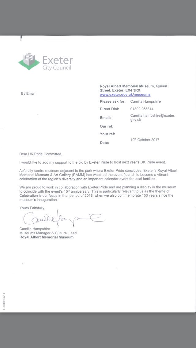 ExeterPride's tweet photo. With the support of our local MP @BenPBradshaw, @RAMMuseum @exeter_phoenix we can make this a citywide Pride! #ukpon #VoteExeter https://t.co/tU4KSGQQlD