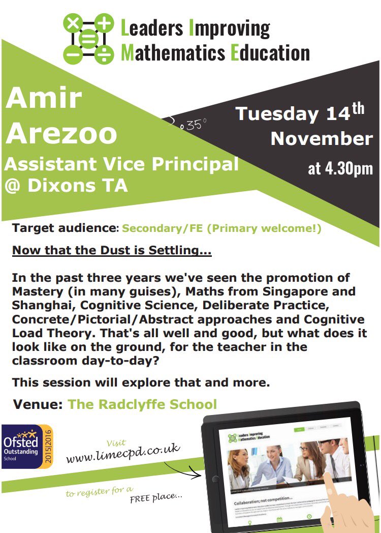 LIMEOldham's tweet photo. @WorkEdgeChaos discusses how #mastery #cpa #cogsci #delibpractice #cogloadtheory look in everyday practice.
Book :https://t.co/VCUADfB7sA https://t.co/C0PewbMI1x
