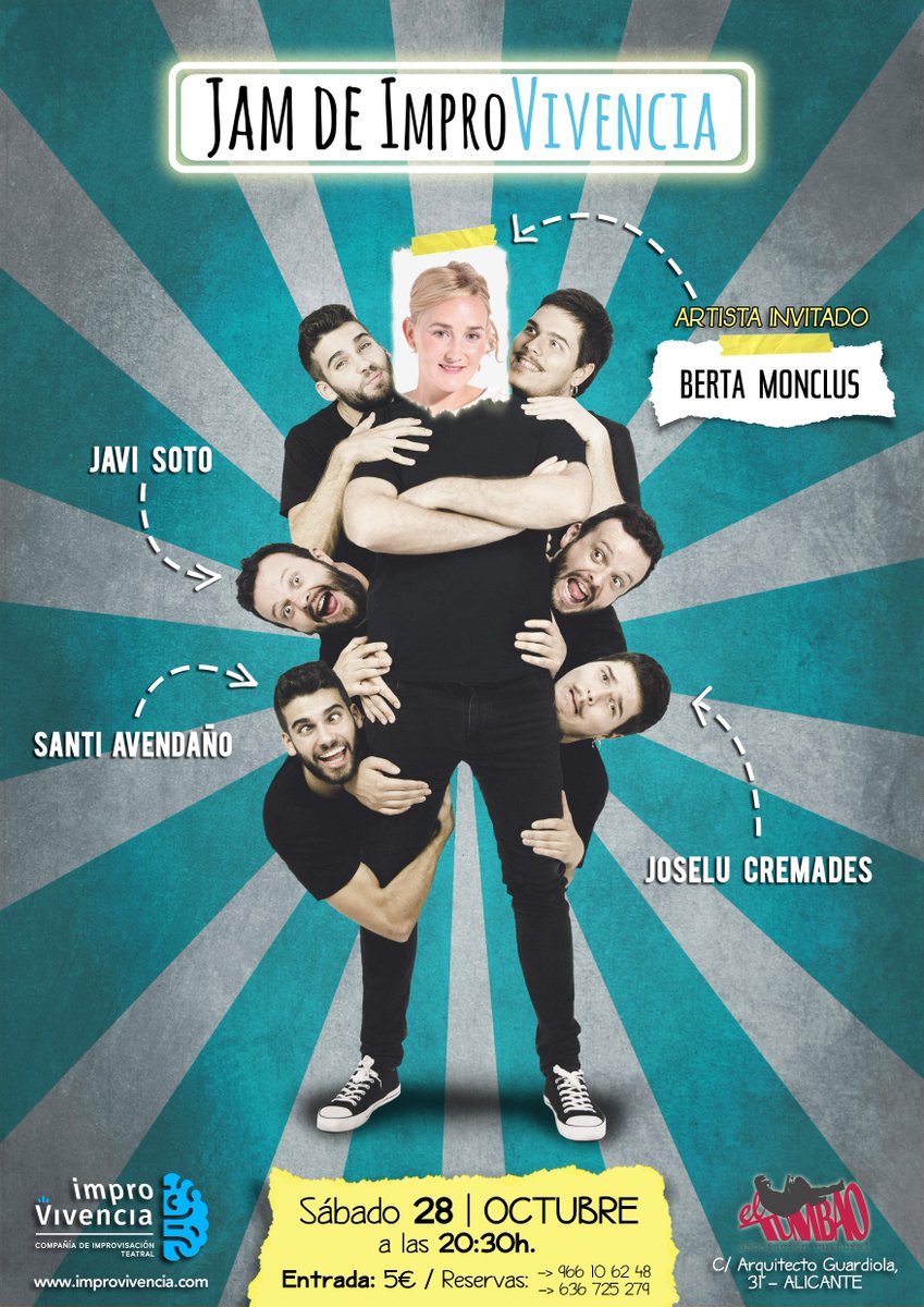 ImproVivencia's tweet photo. #JAMdeImpro en ALICANTE. El sábado 28 con Berta Monclus de @ImproValladolid  a las 20:30 en @TTumbao 
¡Llama para reservar! 

#PlanDeSabado https://t.co/G7zNe5hp28
